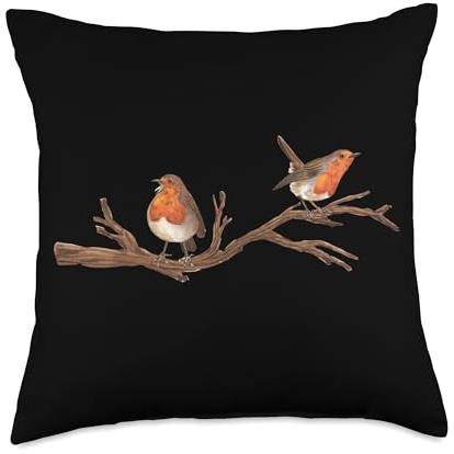 European Robin Red Breasted Robin Winter Graphic Design Throw Pillow