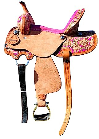 8 tum 10 tum 11 tum 30 cm 33 cm Western Kids hästtunna sadel för ridning, blommig verktygssadel med silverkantad svart lila rosa blågrön brun (endast sadel, rosa, 20 cm sits)