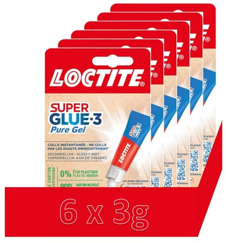 Super Glue-3 ren gel, transparent och starkt lim, starkt gellim, luktfritt, fastnar inte på fingrarna, flyttbart lim, 6 x 3 g tub