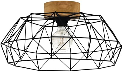 EGLO taklampa Padstow, vintage takarmatur, industriell, retro | spotlight i stål och trä, vardagsrumslampa i svart och natur, hallampa tak FSC-certifierad, E27