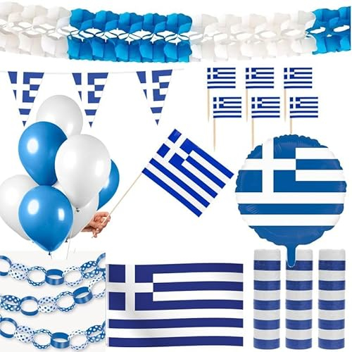 Griechenland Party Deko Set 83 TLG. Partyset Partydeko blau weiß Fussball EM WM