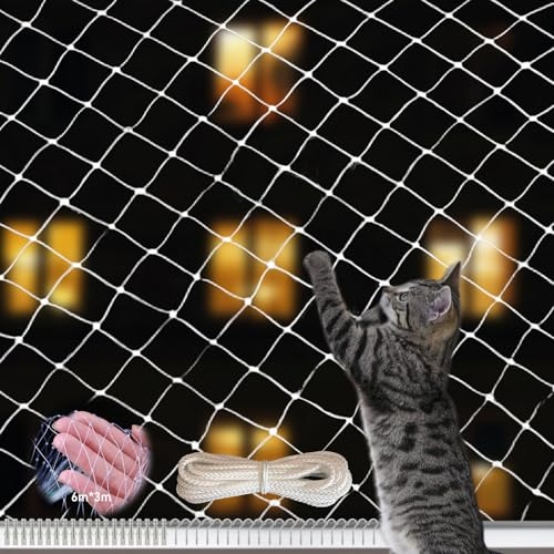 Vaileal Katzen Balkonnetze: 6X 3m Katzennetz für Balkon, Transparent Balkonnetz Ohne Bohren, Anti-Fall Haustier Mesh Zaun Katze Schutznetz für Balkone, Terrassen, Fenster, Oberlichter, Türen, Zäune