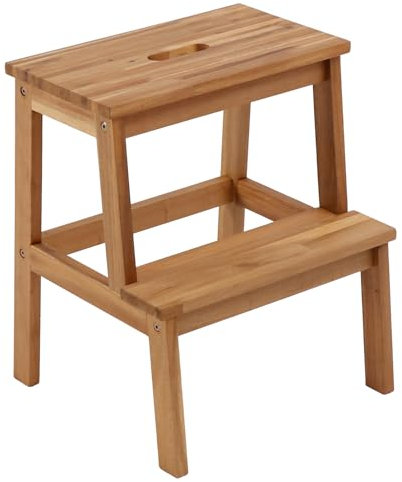 VICTORY RELAX Acaia Wood 2 Step Stool, Waterproof Wooden Step Stool for Adults, 20 Inch Tall Wood Short Footstool Suitable for Bathroom, Kitchen, Bathroom, Bedroom