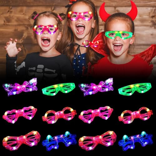 DASIAUTOEM Kindergeburtstag Led Brille 12 Stück Leuchtende Brillen Mitgebsel Kindergeburtstag Gastgeschenke Leuchtspielzeug Kinder Rave Neon Party Gadgets Give Aways für Geburtstag Halloween Mitgebse