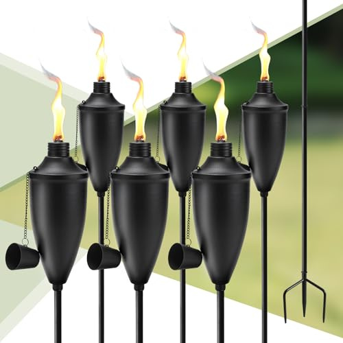 FALBAWR Paquete de 6 antorchas de jardín para exteriores, linterna de citronela de metal de 22 onzas con estaca de 3 puntas, perfecta para decoración de patio, césped y patio trasero