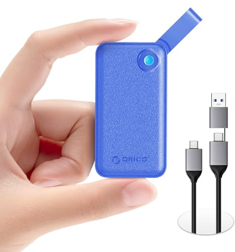 ORICO Externe SSD 512GB, Portable SSD bis zu 2000 MB/s, USB 3.2 Gen 2x2 Externe Festplatte SSD mit 2-in-1 USB-C-Kabel, Kompatibilität mit Smartphones, PS5, Xbox, Laptop, MacBook/Pro/Air – B20(blau)