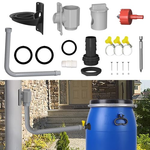Rainwater Diverter Kit, Water Butt Filler Kit for Downpipes, Rainwater Collector, Connects Downpipe to Water Butt, Water Collection System Catch Rain Water for Outdoor, Fits Round Downpipes