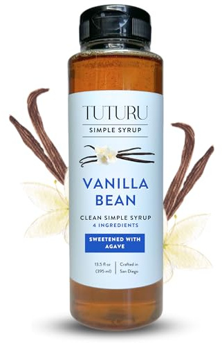 Vanilla Bean Agave Simple Syrup for Coffee & Cocktails - Sweetened with Organic Agave Nectar - Infused with Real Vanilla Bean - 13.5 oz