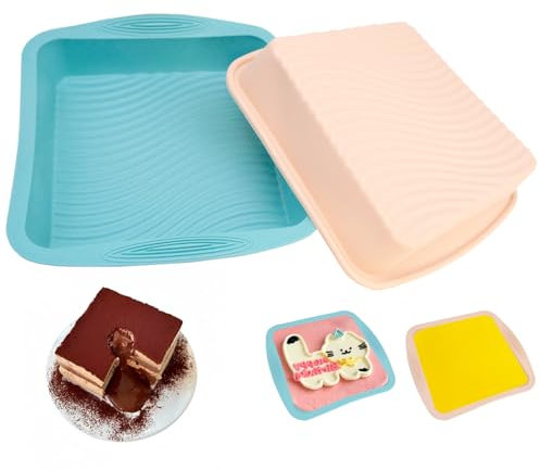 HVIHWI 2 Pcs Silicone Cake Moulds, Rectangular Baking Tray, Non-Stick Brownie Pan Flexible Cake Pan for Cheesecake, Brownie, Cake, Bread, Chocolate Pie, 26×26×5cm (Multicoloured)