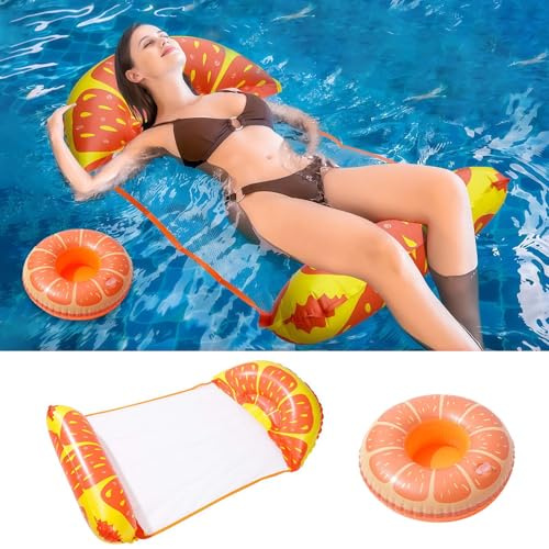 Pool Inflatables, Inflatable Pool Float for Adults with Headrest, Large Lounger Raft, Pool Hammock And Floating Mattress for Relaxation - Blue Pool Chair for Travel And Summer Fun(Orange Shape)