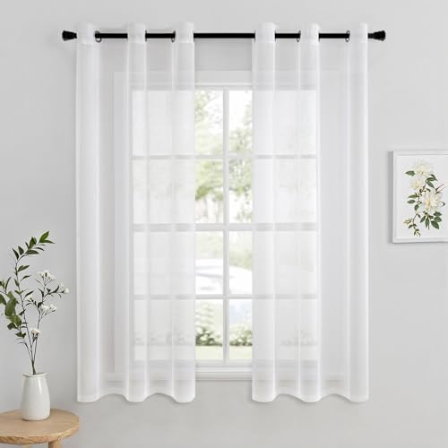MIULEE Tende Trasparenti in Voile Con Occhielli Morbidi Finestre per Camera da Letto e per Salotto Eleganti Soggiorno 2 Pannelli 102x145cm Bianco