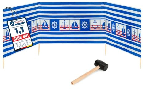 Garronda Cortavientos de Playa 4 m con Martillo de Goma GAEX001 | Para Playa, Camping y Jardín
