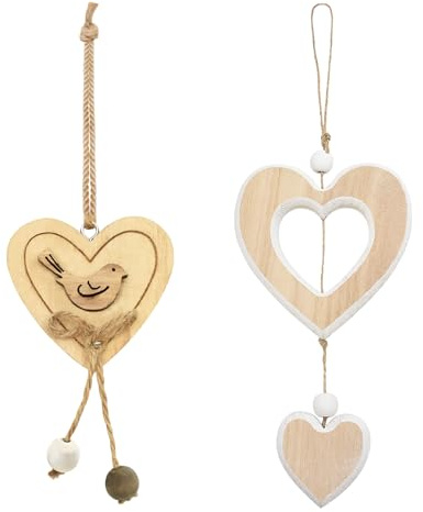 Auptiz 2 Piezas Colgantes Colgantes de Madera con Forma de corazón, Colgar Madera Adornos del Amor Birdie, Hechos a Mano Adornos Colgantes para Salón Ventana Dormitorio Fiesta Boda