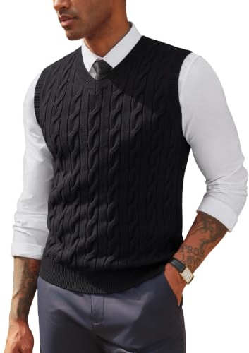 PJ PAUL JONES Pullunder - Chaleco de punto para hombre, sin mangas, cuello | Sin mangas | Cuello en V | Patrón trenzado en la parte delantera