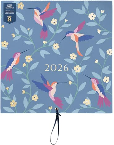 Busy B Large Family Wall Calendar 2026 – Birds Design with 5 Columns & Storage Pockets - Monthly 2026 Calendar for Busy Families with Colour-Coded Stickers - 30.5 x 30.5cm