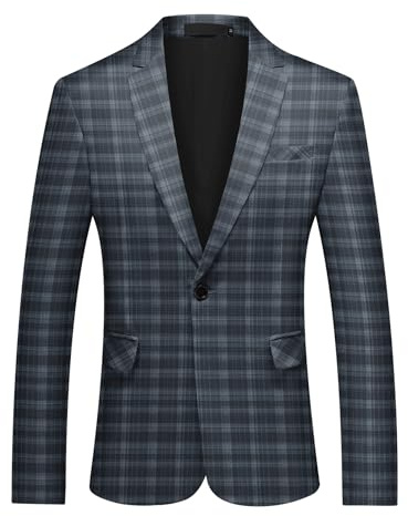 YFFUSHI Blazer Homme à Carreaux Slim Fit Veste de Costume 1 Bouton Vintage Décontractée, Bleu, XL