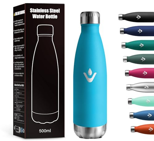 Borracce Termiche 500ml, Borraccia Riutilizzabile, Bottiglia Acciaio Inox senza BPA Ideale Bottiglia Termica Doppia Parete a Prova di Perdite per Bambini, Adulti, Scuola, Ufficio, Sport, Escursioni