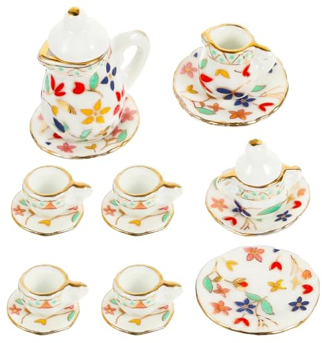 Miniatura Stoviglie Servizio In Miniatura Accessori Casa 15 Pezzi 1:12 Set Da Tè In Ceramica Per Casa Delle Bambole Mini Tea In Ceramica Per Bambine Set Da Tè In Porcellana Regalo Per Bambina