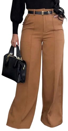 SHINFY Women Wide Leg Dress Pants High Waisted Slacks Pleated Business Casual Office Palazzo Work Pants Trousers Brown