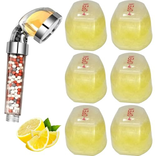 6PCS Vitamin C Shower Filter, Lemon Flavor Balm Vitamin C Infused Shower Head Filters Soften Hard Water, Head Helps Dry Skin & Hair Loss Filter
