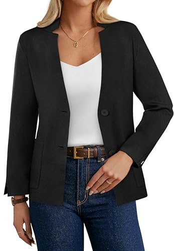 GRACE KARIN Sweater Blazer for Women Business Casual Knit Suit Jackets Long Sleeve Spring Cardigan Work Blazers Black L