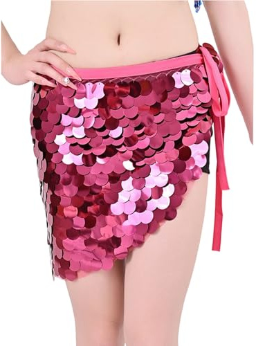 AMISENK Pañuelo de cintura para danza del vientre, lentejuelas brillantes, tela de poliéster ligero, cadera para mujeres y niñas, danza del vientre, cadera con lentejuelas, Rhodo, Talla única