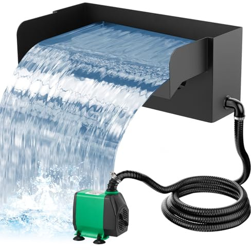 Pond Waterfall with Pump Kit, 12inch Pool Waterfall Spillway for Garden Ponds, 800GPH Pond Pump for Pond, Garden, Patio Decoration, Stainless Steel Overflow Pool Fountain Kit