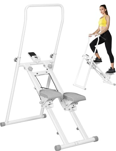 SPORTNOW Stair Stepper Verticale, Stepper Fitness Casa Compatto e Pieghevole, Vertical Climber con Manubri Regolabili a 3 Livelli, Display LCD, Allenamento Cardio Addominali Glutei Gambe Palestra