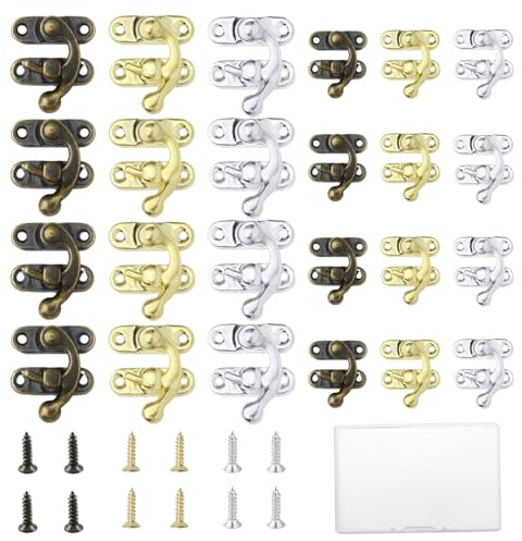 MNYXIS 30 Pièces Loquet à Crochet Antique, Fermoir Boite en Bois, Crochets de Fermeture Vintage, Mini Serrure à Bras Pivotant Avec 120 Vis pour la Décoration de Boîtes à Bijoux et de Boîtes à Cadeaux