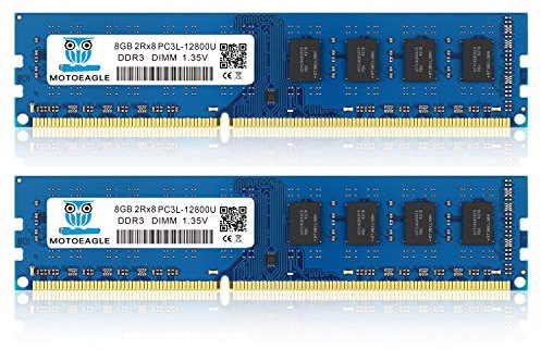 DDR3/DDR3L 1600 MHz UDIMM RAM 16GB Kit (8GBx2) PC3/PC3L 12800U 8GB 1.35V/1.5V 240-Pin Non-ECC Unbuffered 2RX8 Dual Rank Desktop Memory