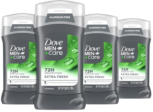 Dove Men+Care Deodorant Stick for Men 4 Count Extra Fresh Aluminum Free 72-Hour Odor Protection Mens Deodorant with 1/4 Moisturizing Cream 3 oz