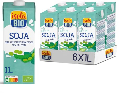 Isola Bio - Pack de 6 Unidades de 1 L de Bebida Ecológica Vegetal de Soja - Sin Azúcar Añadido y Libre de Gluten - Apto para Veganos - Ideal para Tomar Sola, con Café o en Batidos
