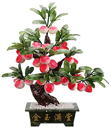 KIZQYN Crystal Tree/Money Tree Natural Jade Bonsai Artificial Peach Tree Living Room Porch Decoration Money Feng Shui Potted Home Creative Gifts Gem Tree (Size : A)