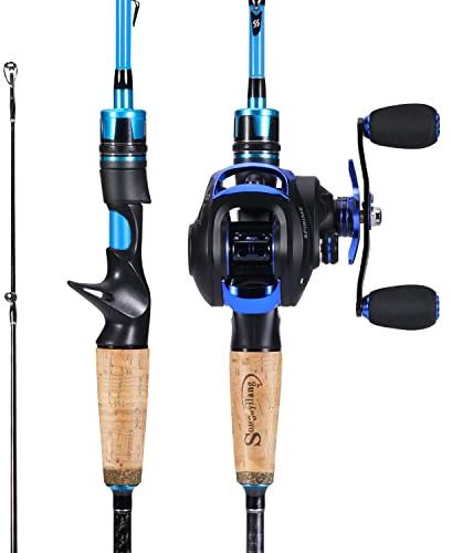 Sougayilang Casting Angelrute und Rollen-Kombi, 1.8m/2.1m MH Angelrute mit Baitcasting Rollen-Kombination, 2-Sektion Baitcaster Combo-1.8SER