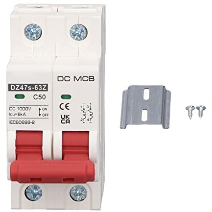 DZ47S-63Z-2P, 1000V 50A, DC Trennschalter Solar mit DIN-Schiene, DC-Leitungsschutzschalter 2P 50A DC1000V 6000A Schaltleistung DIN-Schienenmontage für PV-Solaranlage DZ47s 63Z C50