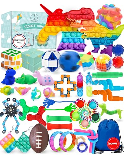 French Way Fidget Toys Pack – Lot de Jouets Anti Stress pour Enfants et Adultes – Objets Satisfaisants pour Evacuer Le Stress et Booster la Concentration – Fidgets TDAH avec Pop It Balle Anti-Stress