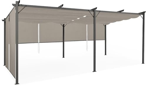 IDMarket - Pergola edición especial techo retráctil 3x6 M y 6 persianas, color gris