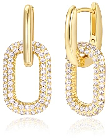 Adramata Gold Hängende Umwandelbare Creolen mit Anhänger Glieder Lange Hängende 14K Vergoldete Statement Ohrringe für Damen