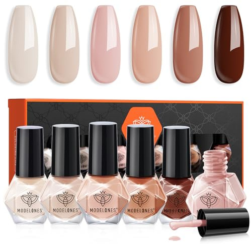 Modelones Smalto per unghie, 6 pezzi, asciugatura rapida, colore rosa nude, atossico, base d'acqua, smalto gel, durata a lungo termine, per salone fai da te, regalo per donne e ragazze