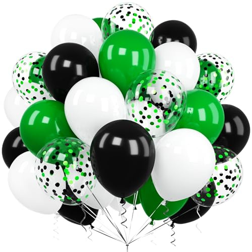 Luftballons Grüne Schwarz, Ousuga 60 Stück 12 Zoll Matt Dunkelgrüne Schwarz Weiß Konfetti Latex Helium Ballon für Jungen Männer Kinder Geburtstag Fussball Hochzeit Babyparty Jahrestag Party Dekoration