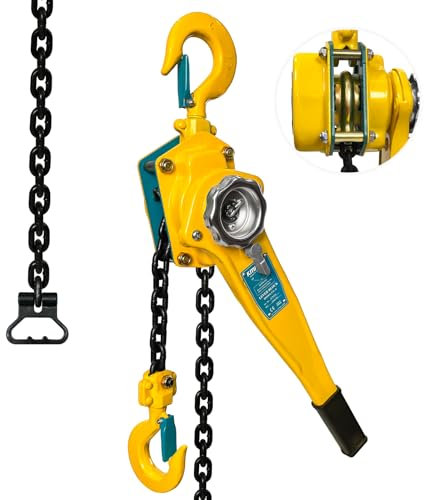 3300LBs 20 FT Lever Chain Hoist - 1-1/2 Ton Manual Ratchet Block Chain Puller, Alloy Steel G80 Chain Come Along Tool with Auto Chain Leading & 360°Rotation Hook for Garage Factory Dock