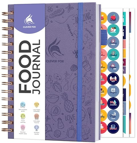 Clever Fox Food Journal Spiral - Daglig matdagbok, måltidsförberedande planerare för att spåra kalorier och näringsämnen, viktminskningsspårare anteckningsbok (lavendel)