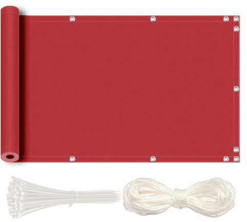 MEEYI Brise Vue pour Balcon 90x100cm Brise Vue Balcon Couverture de confidentialité Imperméable Anti-UV Résistant au Vent pour Balcon Pare-Soleil Jardin Extérieur avec Attaches de Câble Rouge