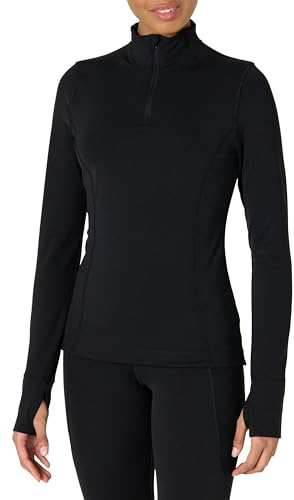 Amazon Essentials Veste à Col Zippé Active FormFlex Ultra Douce, avec Fermeture Éclair à l’Encolure et Manches Longues, Coupe Ajustée Femme, Noir, S