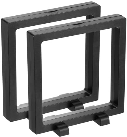 QUARKZMAN 2 Pcs Boîtier D'affichage Flottant 3D, 14 x 14 x 2 cm Cadre Flottant Support D'affichage, Boîte De Stockage De Bijoux Transparente En PE, Noir