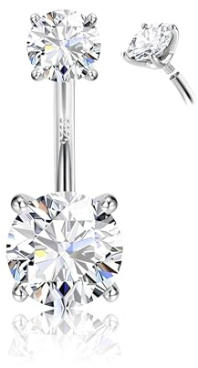 Bauchnabelpiercing Gold Chirurgenstahl Für Damen - Echt Titan Bauchnabelpiercing Silber 925 Runder Zirkonia Bauchnabel Ring 14G Hypoallergener Nabelpiercing Lang 6/8/10/12MM Stablänge Silber-8MM