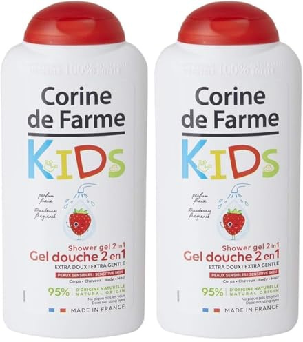 Corine de Farme - Gel Douche Kids 2-En-1 Corps et Cheveux Parfum Fraise - Peaux Sensibles, Hypoallergénique, Formule Clean Beauty - Fabriqué en France sous Contrôle Dermatologique - 300 ml (Lot de 2)