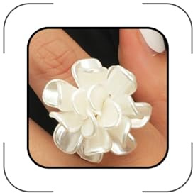 Navirix Gold White Pearls Flowers Statement Open Rings for Women, Dainty Exaggerated Aesthetic Floral Knuckle Rings Trendy Large Cocktail Finger Jewelry Gifts, Metal, No Gemstone