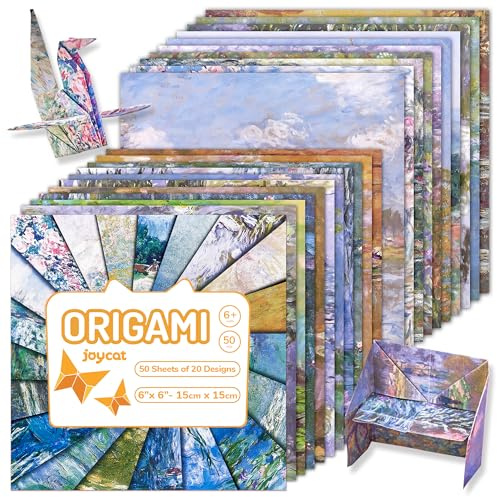 JoyCat Monet Inspired Origami Paper, 50 Sheets, 6 x 6 inches, Double Sided Folding Paper, for Adults and Artists
