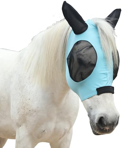 TARFEPA Stretchy Horse Fly Mask for Horses, Soft Lycra Equine Mesh Mask, Elasticity Horse Face Covering, Breathable&UV Protection, Pacific Blue, Cob